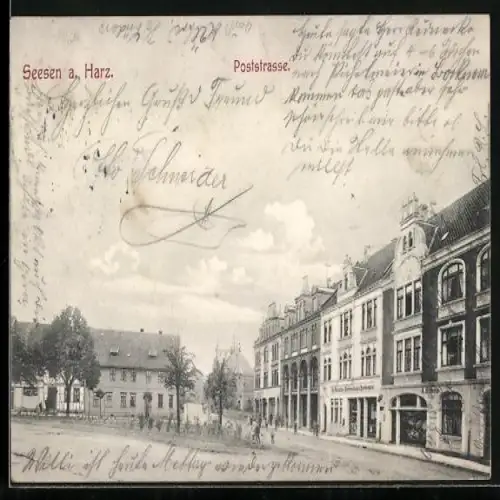 AK Seesen a. H., Poststrasse mit Buchhandlung Ed. Reinecke