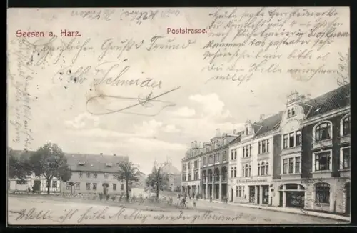 AK Seesen a. H., Poststrasse mit Buchhandlung Ed. Reinecke