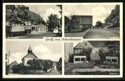 AK Ackenhausen, Am Konsum, Dorfstrasse, Kirche, Ehrenmal