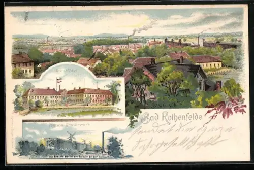 Lithographie Bad Rothenfelde, Kurhotel, Neues Gradierwerk, Teilansicht