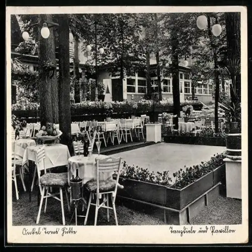 AK Berlin, Gaststätte Onkel Toms Hütte im Grunewald, Tanzdiele und Pavillon