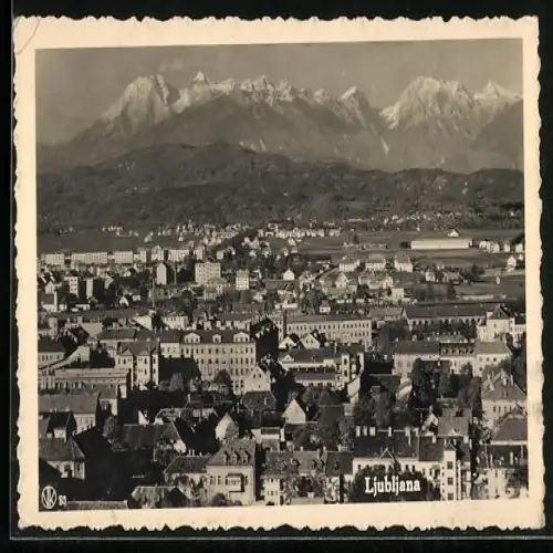 AK Ljubljana, Totalansicht mit Bergpanorama