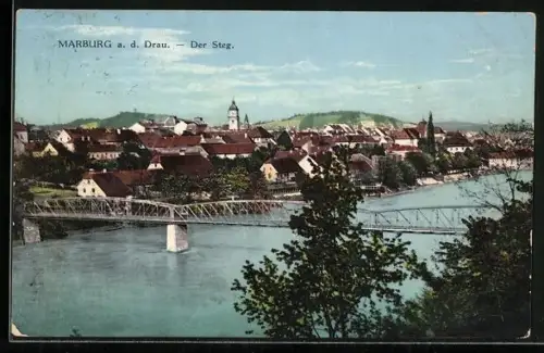 AK Maribor / Marburg, Gesamtansicht mit Steg