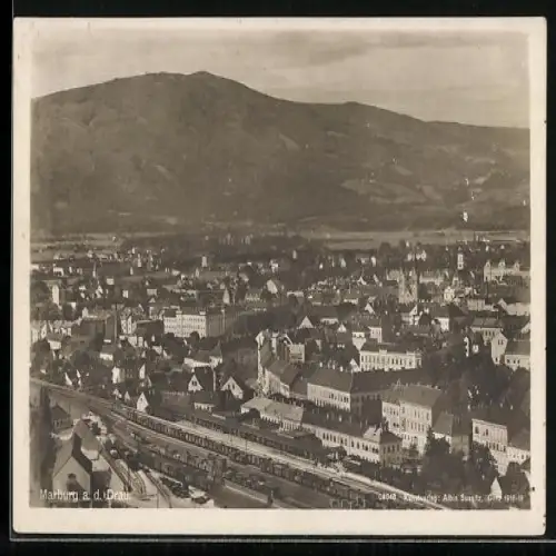 AK Marburg a. Drau, Teilansicht mit Bahngelände aus der Vogelschau