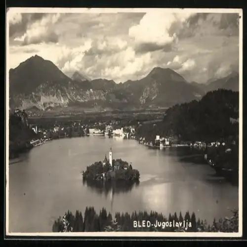 AK Bled, Gesamtansicht mit Insel aus der Vogelschau