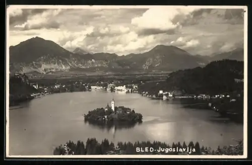 AK Bled, Gesamtansicht mit Insel aus der Vogelschau