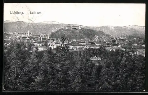 AK Ljubljana, Totalansicht mit Bergpanorama
