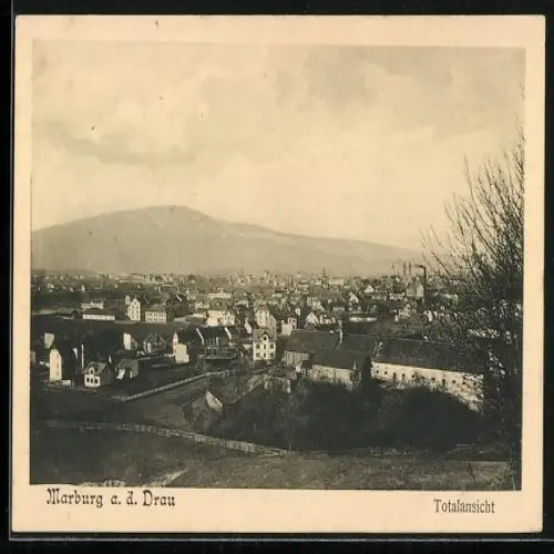 AK Marburg a. Drau, Totalansicht mit Bergblick