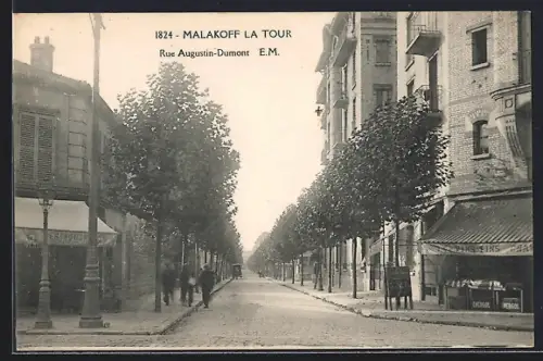 AK Malakoff la Tour, Rue Augustin-Dumont avec arbres et bâtiments adjacents