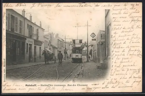 AK Malakoff, Station des tramways, Rue des Clozeaux