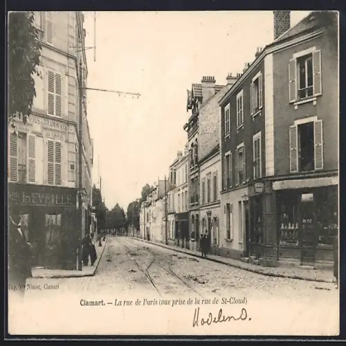 AK Clamart, La rue de Paris, vue prise de la rue de St-Cloud