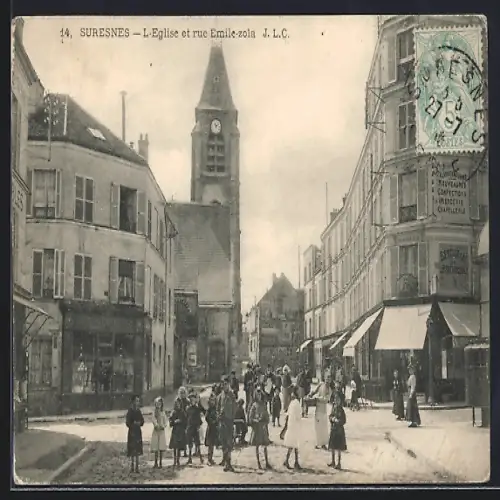 AK Suresnes, L`Église et rue Émile-Zola
