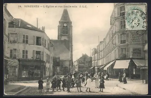 AK Suresnes, L`Église et rue Émile-Zola