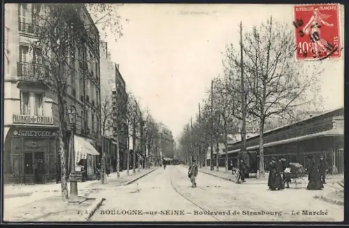 AK Boulogne-sur-Seine, Boulevard de Strasbourg, Le Marché
