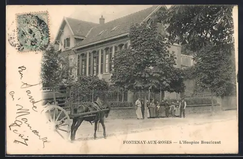 AK Fontenay-aux-Roses, L`Hospice Boucicaut avec une charrette et des personnes devant le bâtiment