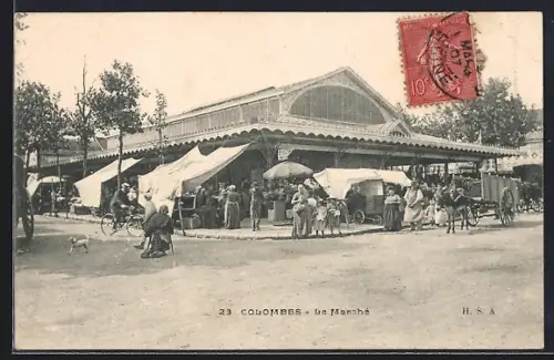 AK Colombes, Le Marché animé avec des passants et commercants