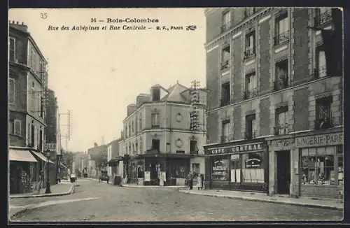 AK Bois-Colombes, Rue des Aubépines et Rue Centrale avec Café Central et Lingerie Paris