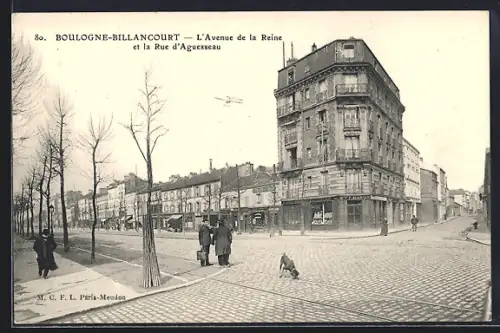 AK Boulogne-Billancourt, L`Avenue de la Reine et la Rue d`Aguesseau