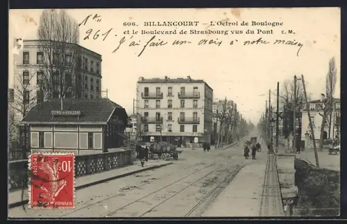AK Billancourt, L`Octroi de Boulogne et le Boulevard de Strasbourg vus du Pont