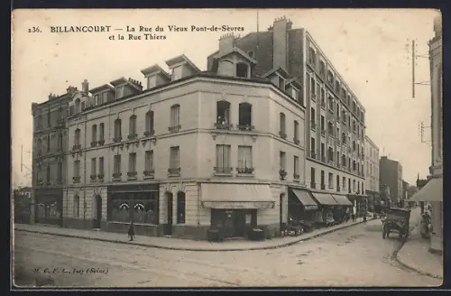 AK Billancourt, La Rue du Vieux Pont-de-Sèvres et la Rue Thiers