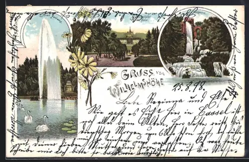 Lithographie Kassel-Wilhelmshöhe, Grosse Fontaine, Aquäduct Wasserfall