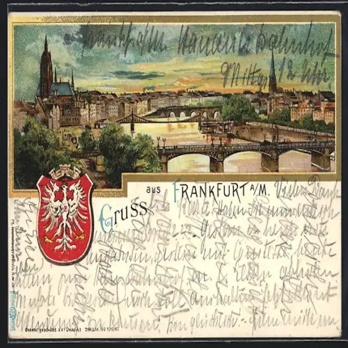 AK Frankfurt, Totalansicht mit Wappen