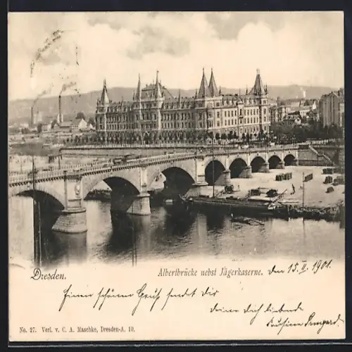 AK Dresden, Albertbrücke nebst Jägerkaserne