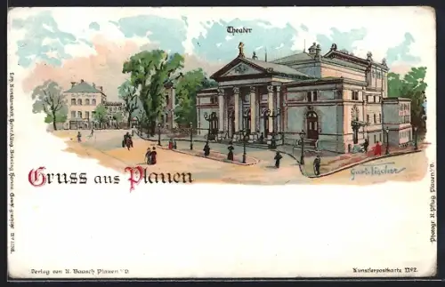 AK Plauen / Vogtland, Strassenpartie am Theater