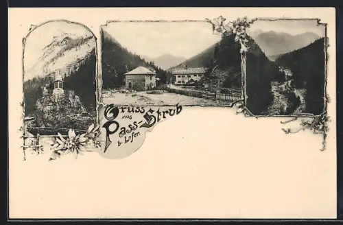 AK Pass-Strub b. Lofer, Denkmal, Landstrasse und Ortspartie