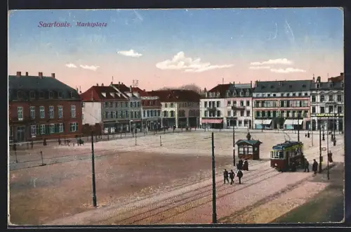 AK Saarlouis, Marktplatz, Strassenbahn
