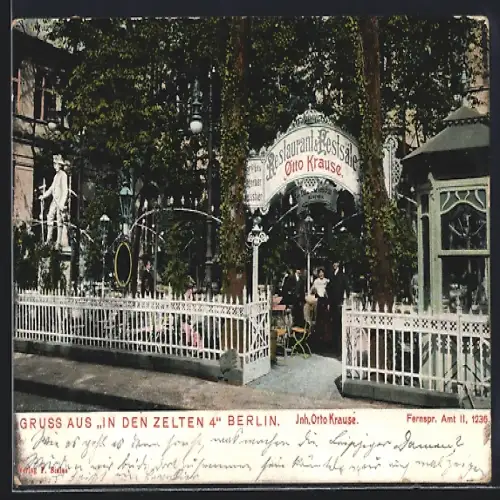 AK Berlin-Tiergarten, Restaurant Festsaal Otto Krause, In den Zelten 4, Gartenansicht
