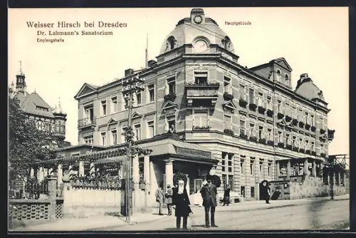 AK Weisser Hirsch bei Dresden, Dr. Lahmann`s Sanatorium, Empfangshalle, Hauptgebäude