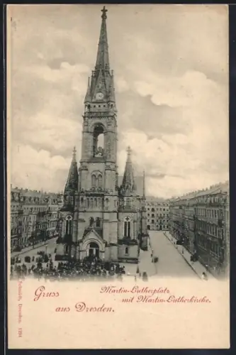 AK Dresden-Neustadt, Martin-Lutherplatz, Martin-Lutherkirche