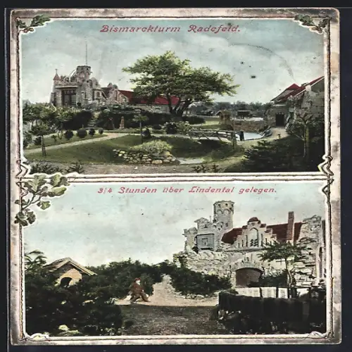 AK Radefeld, Bismarckturm, Gartenanlage
