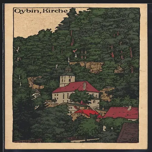 Steindruck-AK Oybin, Kirche
