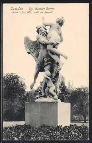 AK Dresden, Kgl. Grosser Garten, Statue Das Alter raubt die Jugend