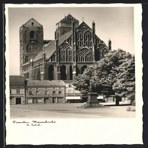 AK Prenzlau, Marienkirche mit Schuhhaus Ehmann