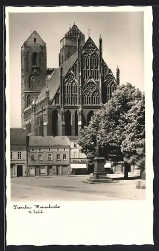 AK Prenzlau, Marienkirche mit Schuhhaus Ehmann