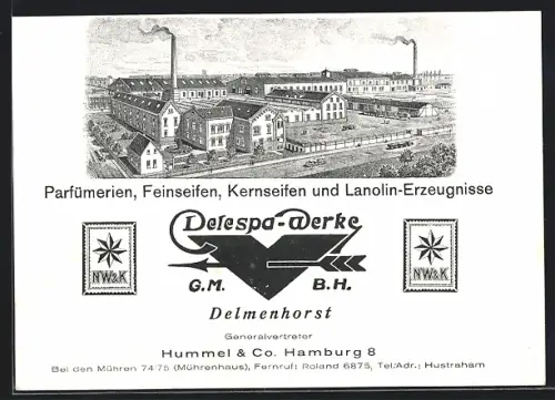 AK Delmenhorst, Delespa-Werke, Parfümerien, Feinseifen, Kernseifen, Lanolin-Erzeugnisse
