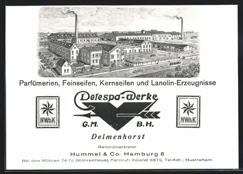 AK Delmenhorst, Delespa-Werke, Parfümerien, Feinseifen, Kernseifen, Lanolin-Erzeugnisse