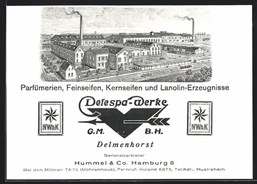 AK Delmenhorst, Delespa-Werke, Parfümerien, Feinseifen, Kernseifen, Lanolin-Erzeugnisse