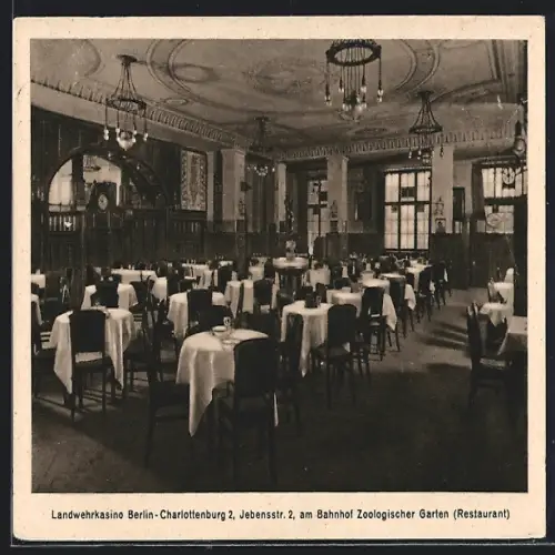 AK Berlin-Charlottenburg, Landwehrkasino, Jebensstr. 2, am Bahnhof Zoologischer Garten, Restaurant