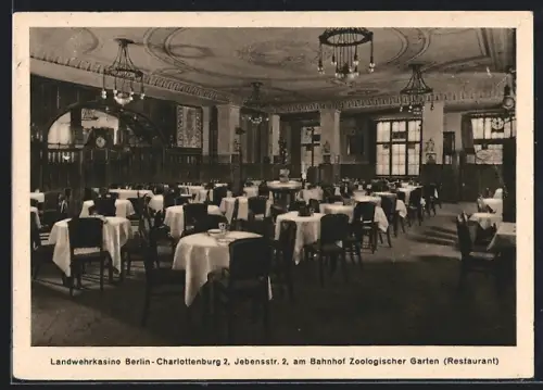 AK Berlin-Charlottenburg, Landwehrkasino, Jebensstr. 2, am Bahnhof Zoologischer Garten, Restaurant