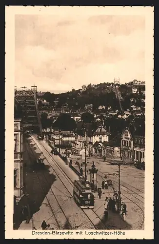 AK Dresden-Blasewitz, Loschwitzer-Höhe, Strassenbahn, Brücke