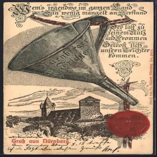 Lithographie Nürnberg, Luginsland, Nürnberger Trichter