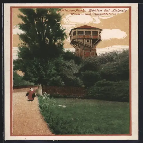 AK Böhlen bei Leipzig, Fortuna-Park, Wasser- und Aussichtsturm, Hotel von Max Pfeifer