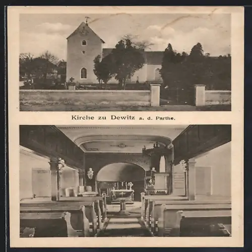 AK Dewitz / Taucha, Kirche mit Innenraum