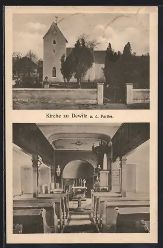 AK Dewitz / Taucha, Kirche mit Innenraum