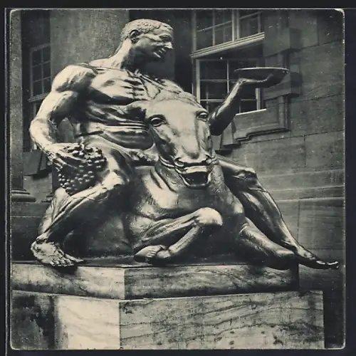 AK Dresden, Dionysos auf dem Esel, Skulptur am Ratskeller-Eingang d. neuen Rathauses