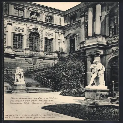 AK Dresden, Palais Grosser Garten, Marmorguppen an der westlichen Freitreppe